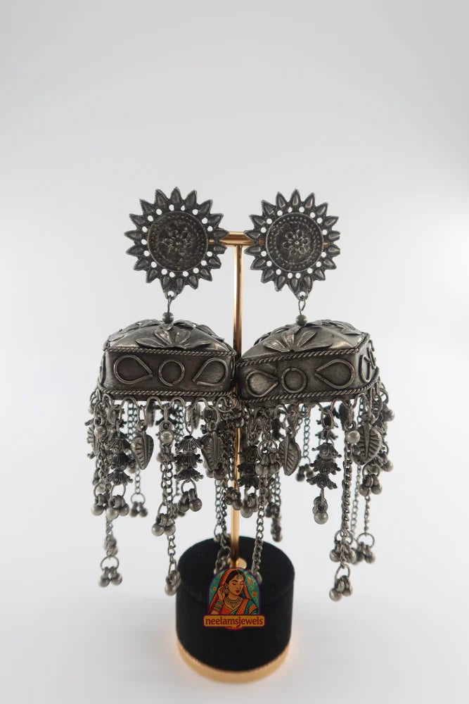 Antique Sunburst Oxidized Jhumkas