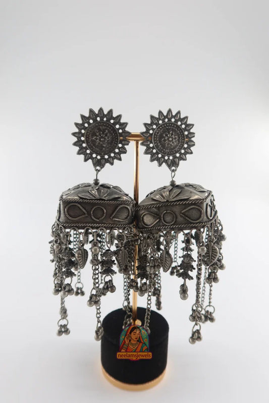 Antique Sunburst Oxidized Jhumkas