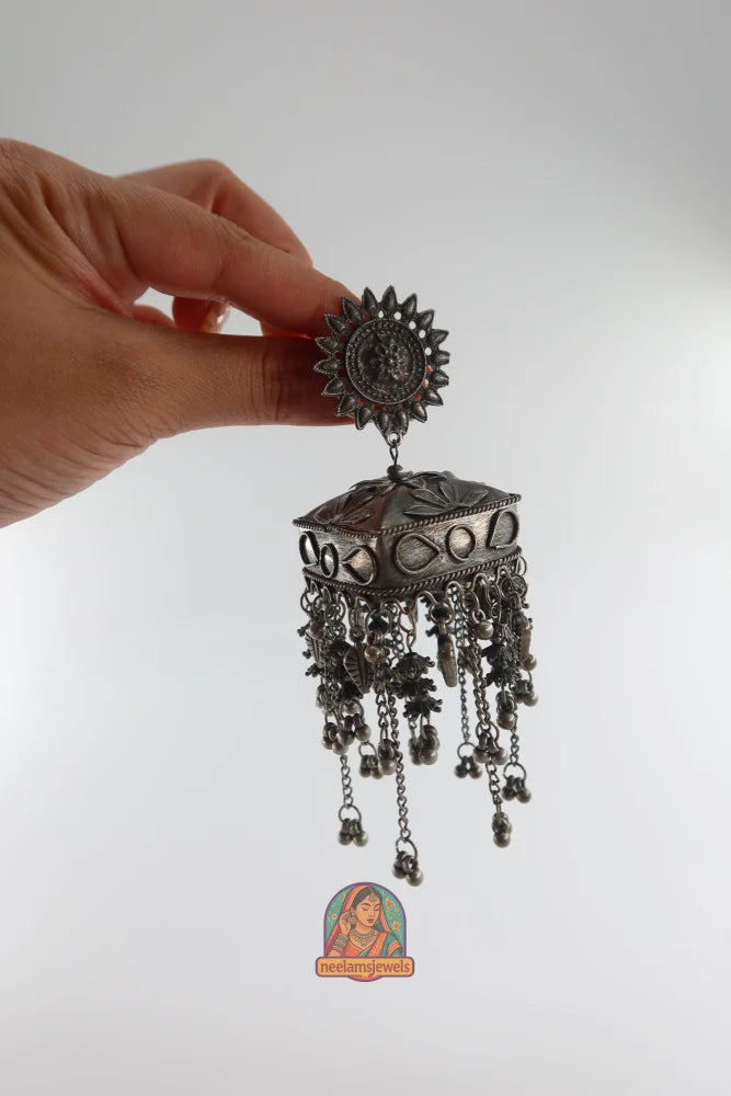 Antique Sunburst Oxidized Jhumkas