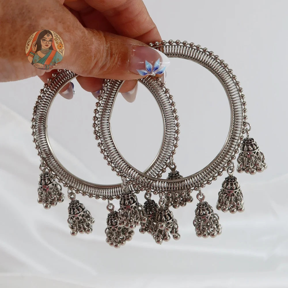 Archana Oxidized Jhumka Bangles (Silver)