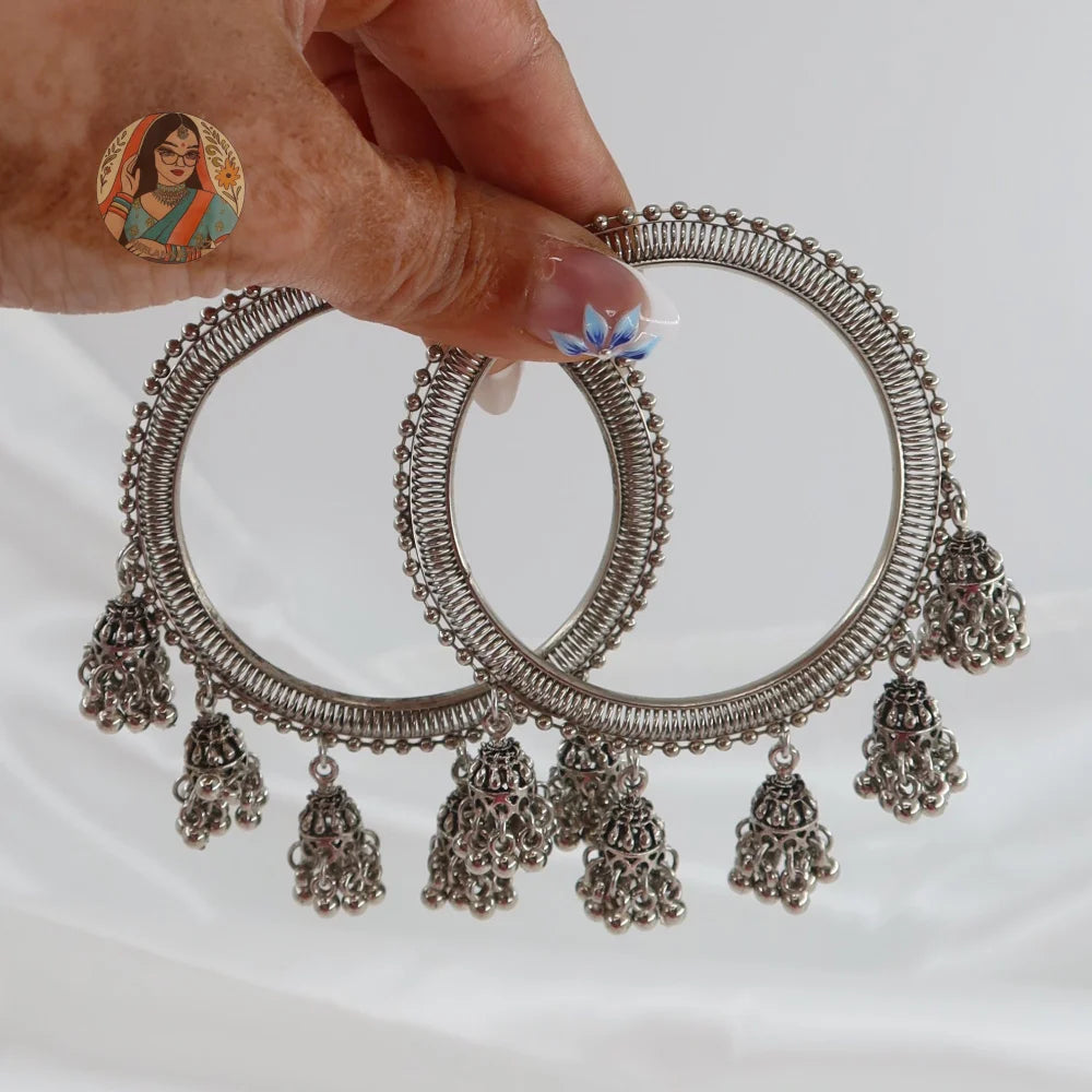 Archana Oxidized Jhumka Bangles (Silver)
