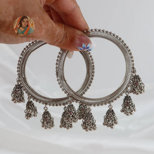 Archana Oxidized Jhumka Bangles (Silver)