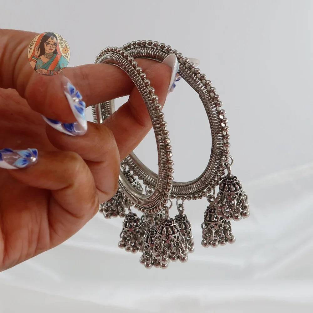 Archana Oxidized Jhumka Bangles (Silver)