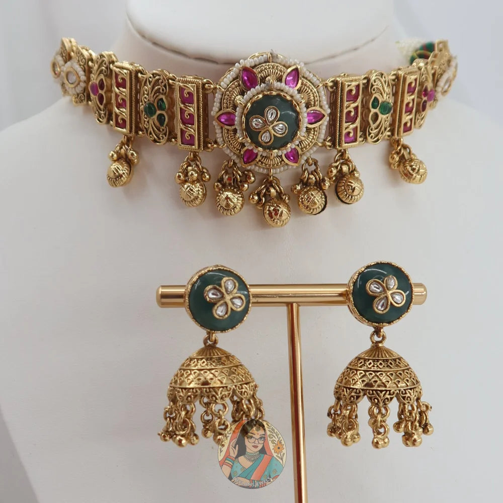 Athiya Heritage Necklace Set (Green)