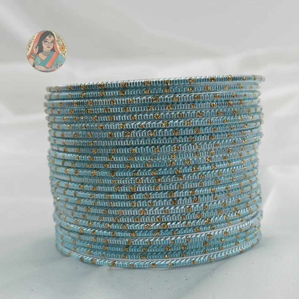 ’Baby Blue’ Shiny Gold Dotted Bangle Set