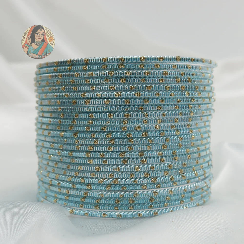’Baby Blue’ Shiny Gold Dotted Bangle Set