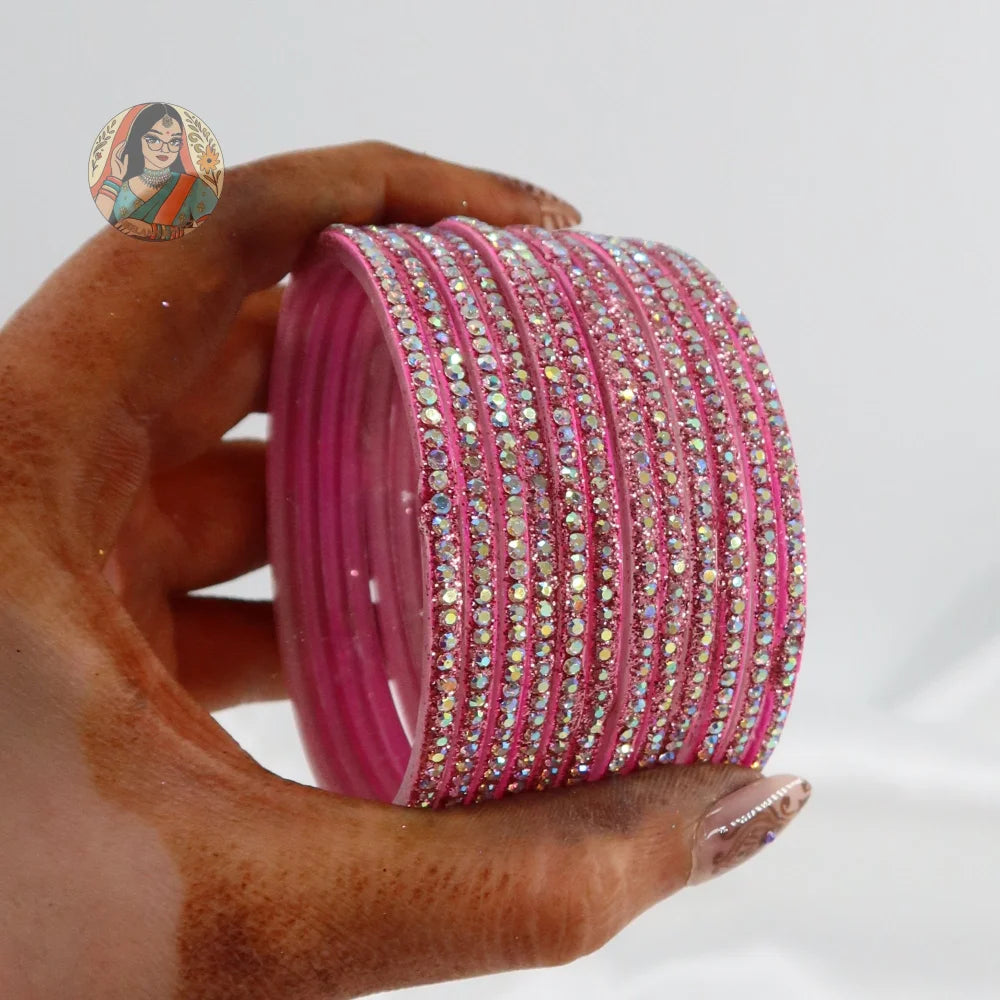 ’Baby Pink’ Bebo Glitter Glass Bangle Set