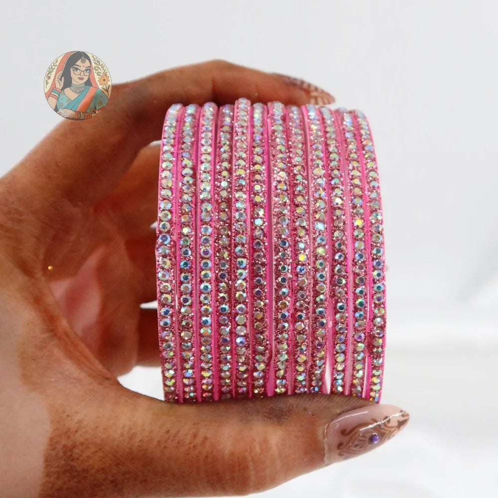 ’Baby Pink’ Bebo Glitter Glass Bangle Set