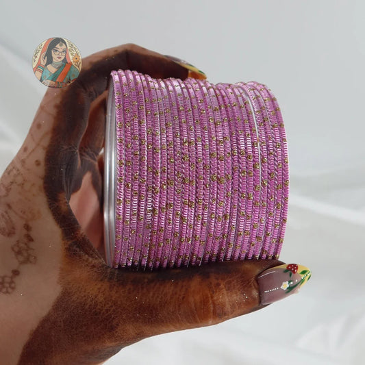 ’Baby Pink’ Shiny Gold Dotted Bangle Set