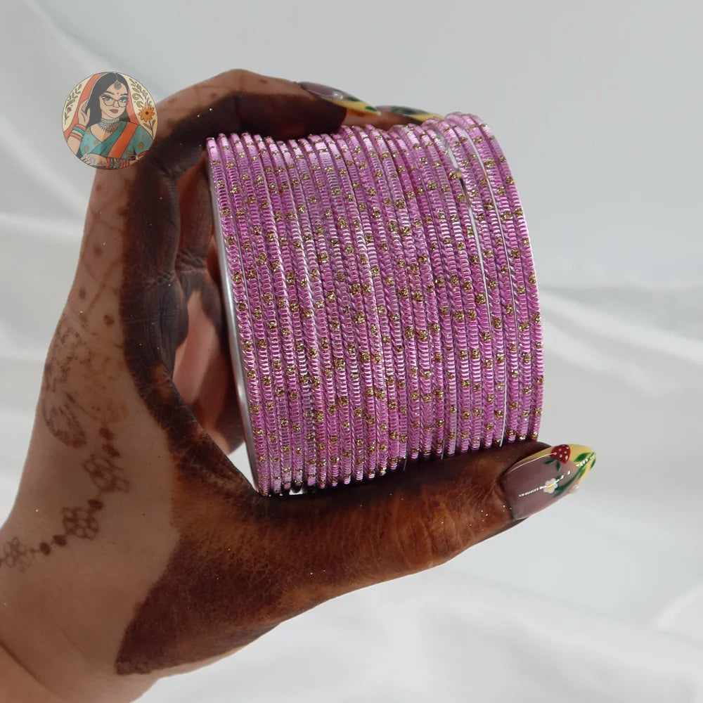’Baby Pink’ Shiny Gold Dotted Bangle Set