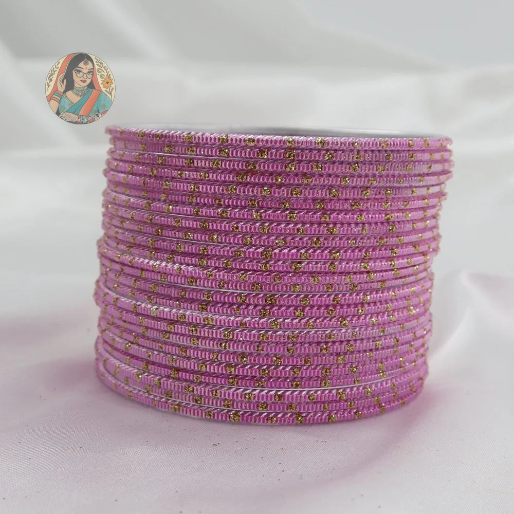 ’Baby Pink’ Shiny Gold Dotted Bangle Set