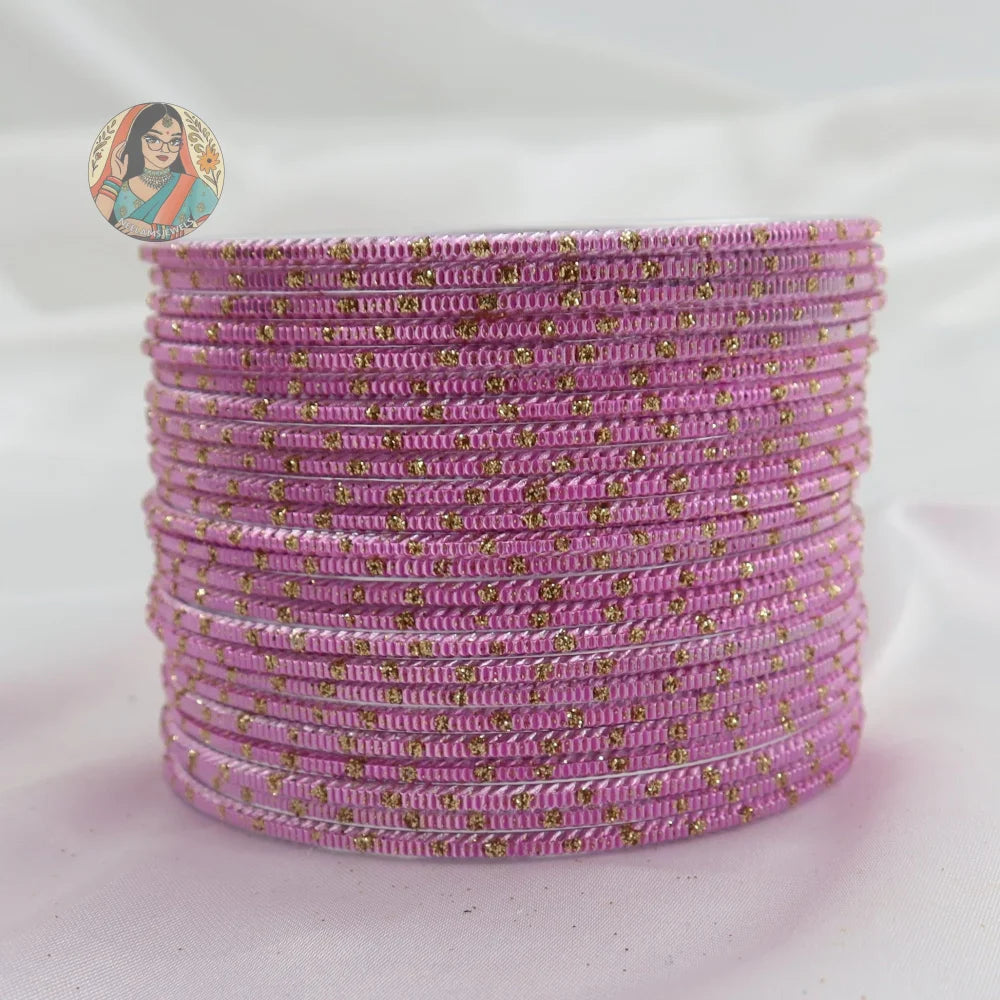 ’Baby Pink’ Shiny Gold Dotted Bangle Set