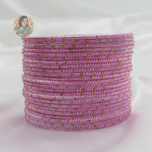 ’Baby Pink’ Shiny Gold Dotted Bangle Set