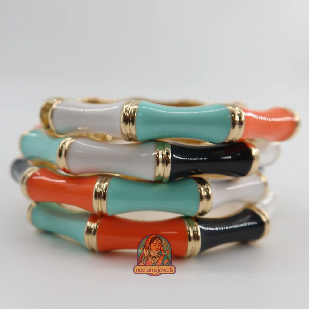 Bamboo Enamel Bracelet 1 - White/Blue/Orange/Black