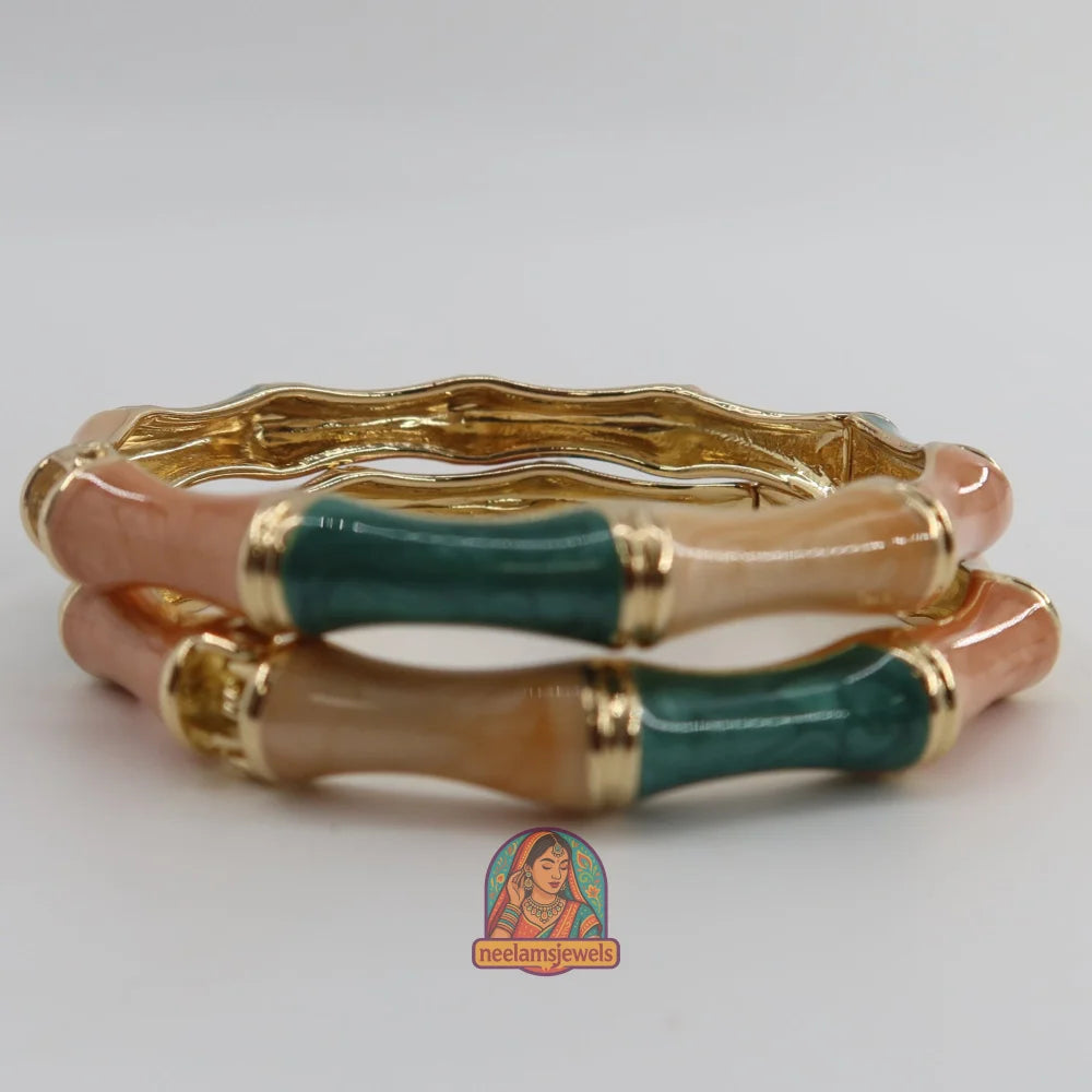 Bamboo Enamel Bracelet 2 - Green/Brown/Cream