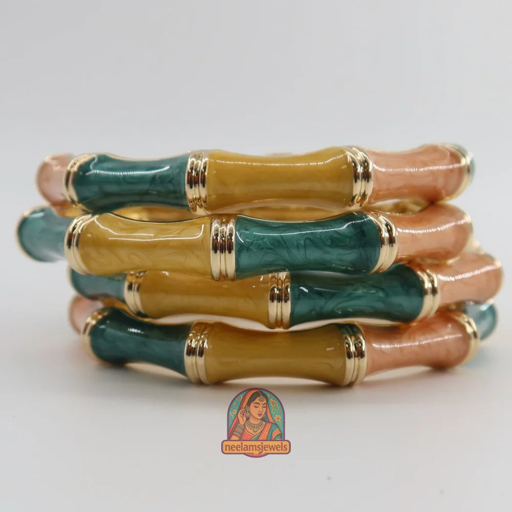Bamboo Enamel Bracelet 3 - Green/Brown/Yellow