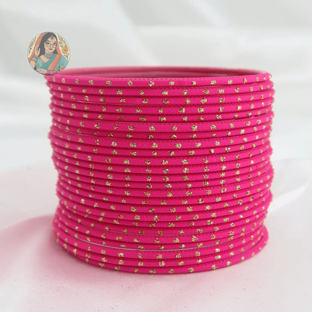’Barbie Pink’ Matte Gold Dotted Bangle Set