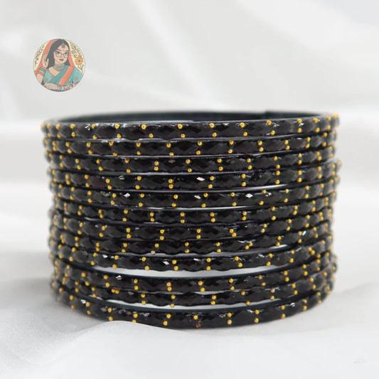 ’Black’ Crystal Cut Glass Bangle Set