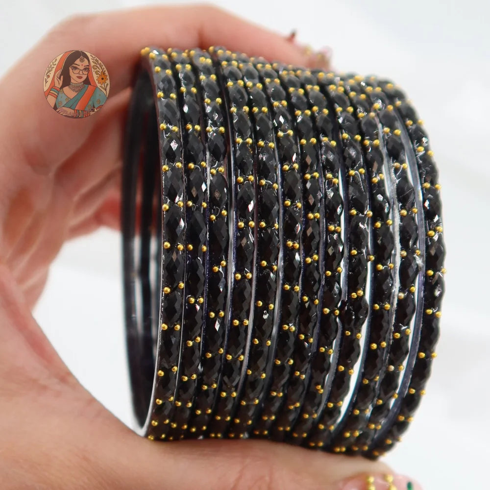 ’Black’ Crystal Cut Glass Bangle Set