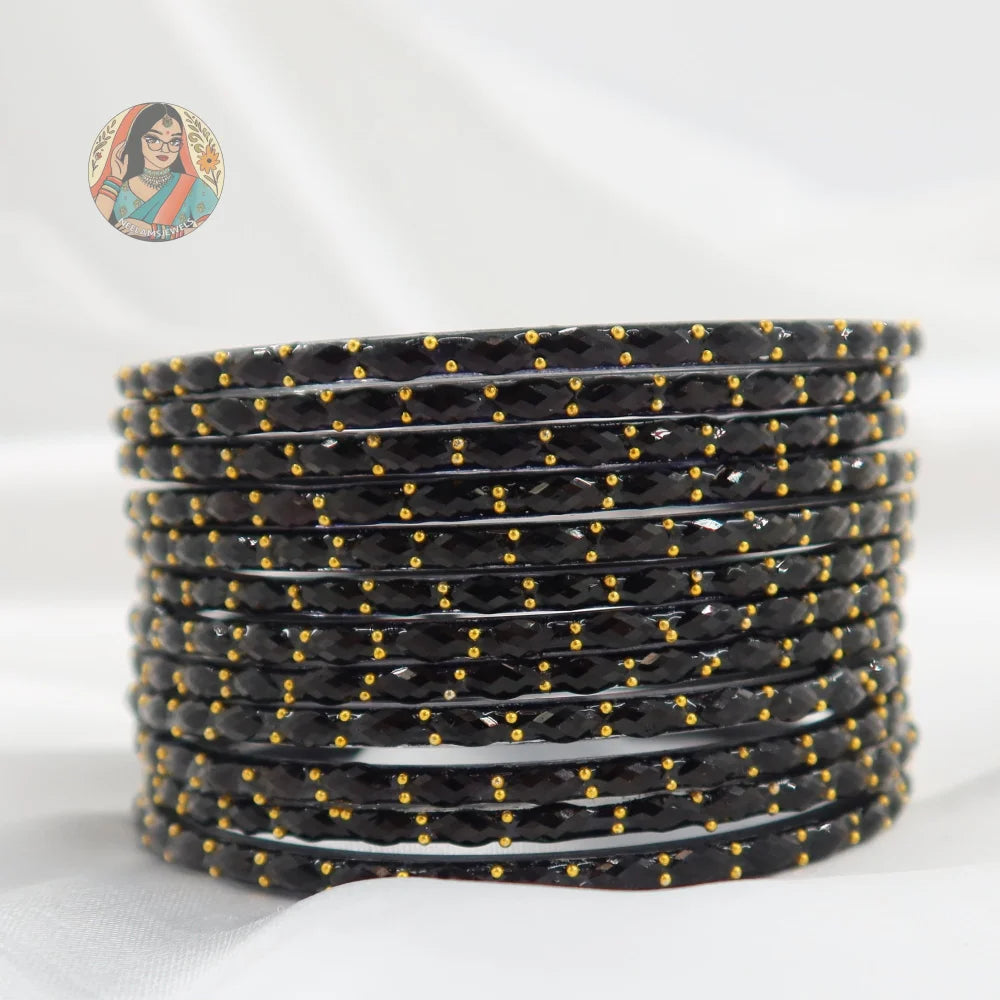 ’Black’ Crystal Cut Glass Bangle Set