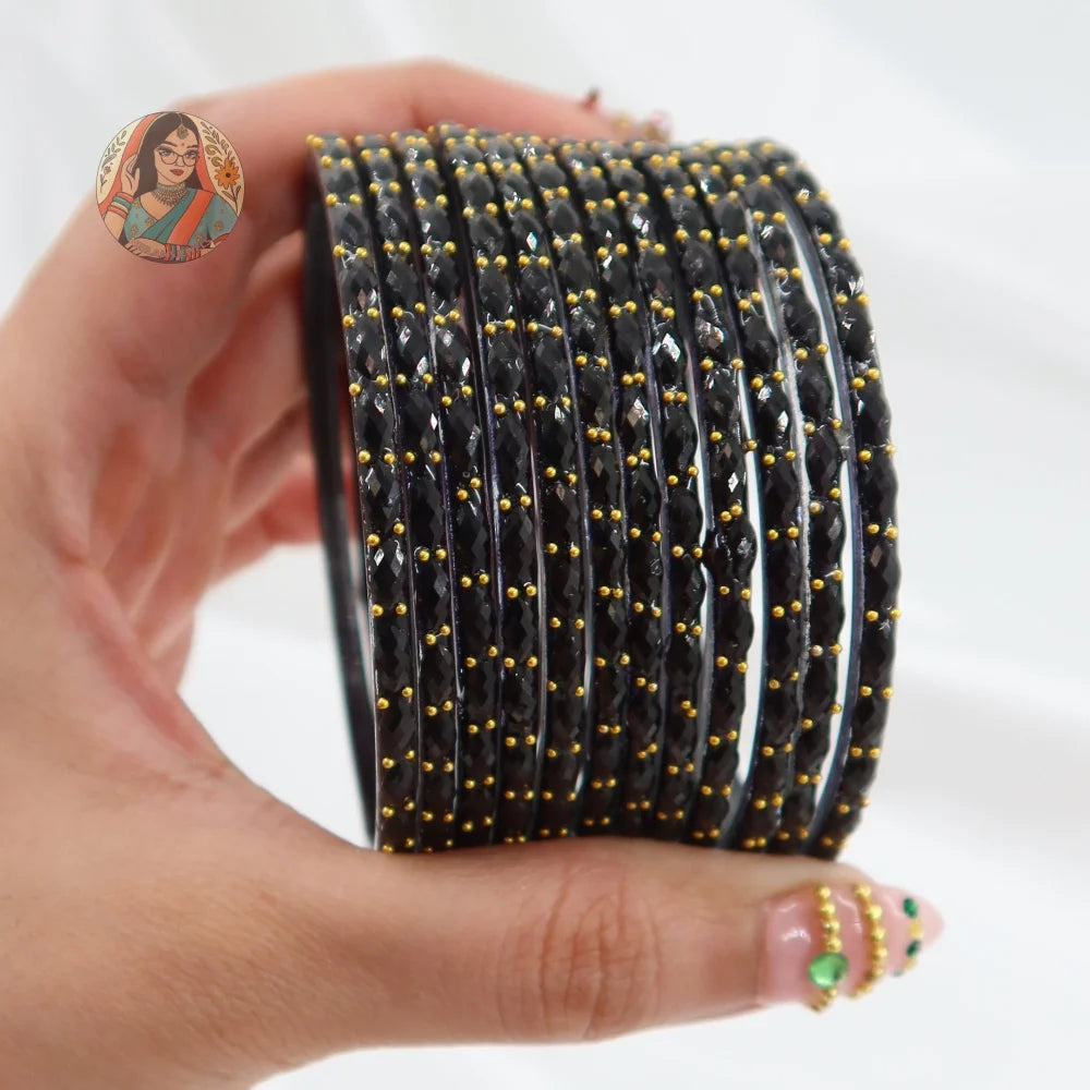 ’Black’ Crystal Cut Glass Bangle Set