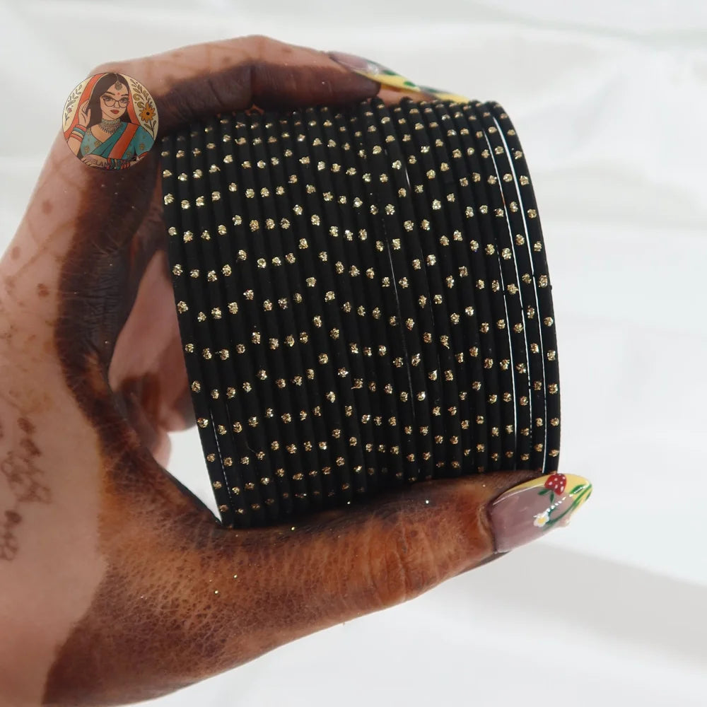 ’Black’ Matte Gold Dotted Bangle Set