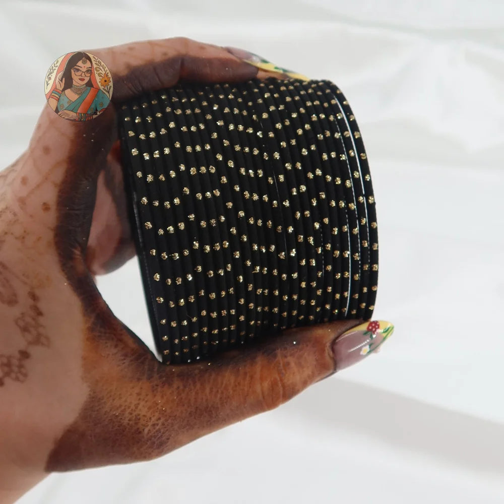 ’Black’ Matte Gold Dotted Bangle Set