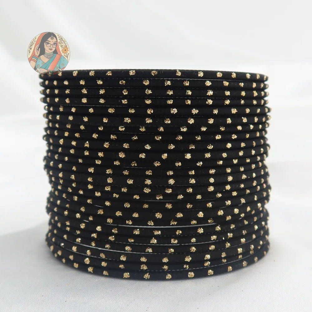 ’Black’ Matte Gold Dotted Bangle Set