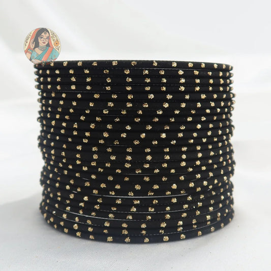’Black’ Matte Gold Dotted Bangle Set