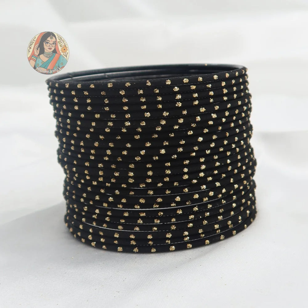 ’Black’ Matte Gold Dotted Bangle Set
