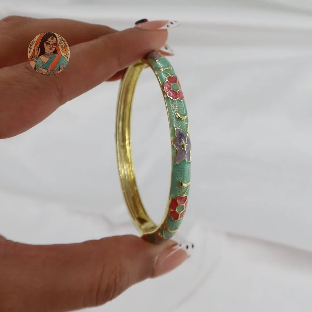 Blossom - Meenakari Bangle - 1 - Green/Pink/Blue