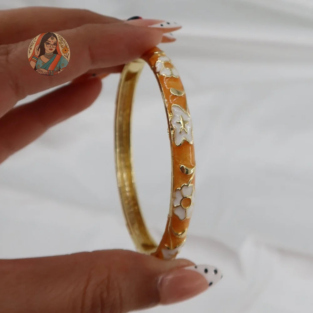 Blossom - Meenakari Bangle - 2 - Orange/White