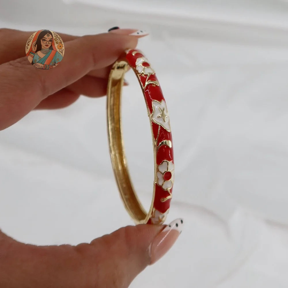 Blossom - Meenakari Bangle - 6 - Red/White