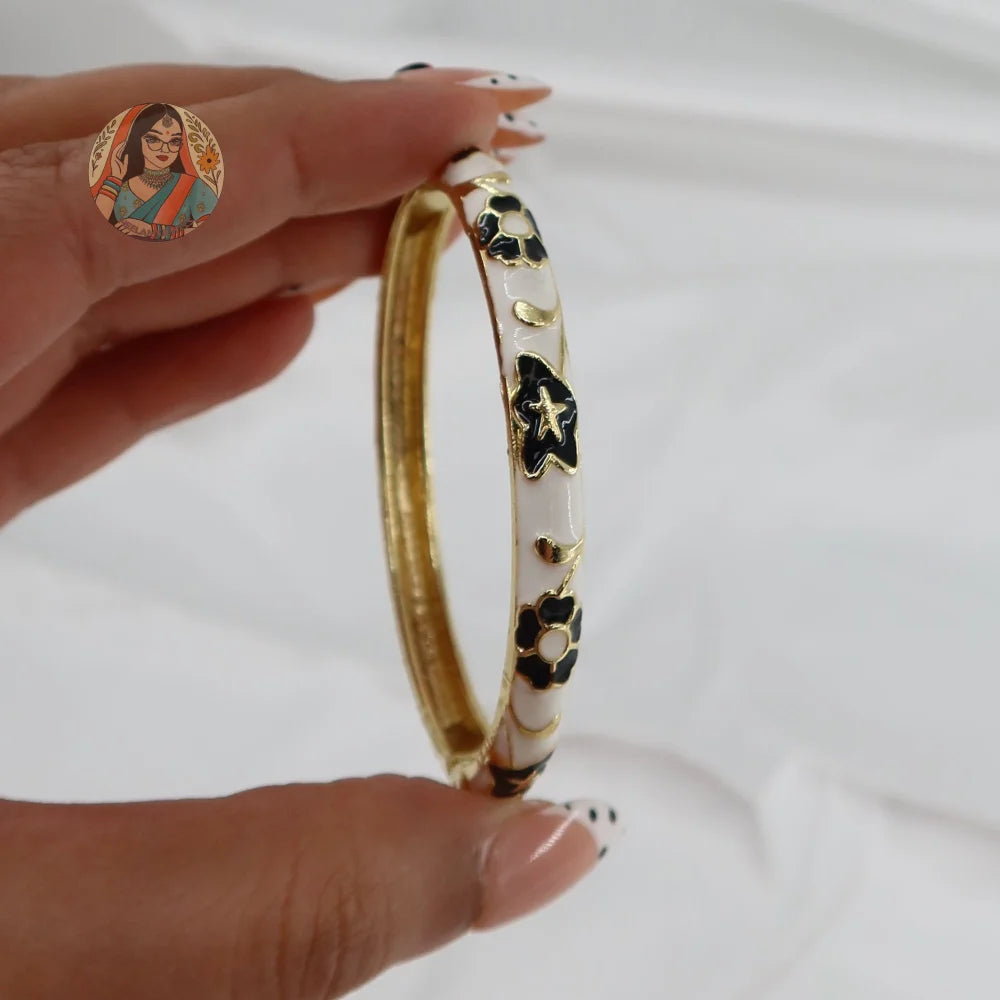 Blossom - Meenakari Bangle - 8 - White/Black