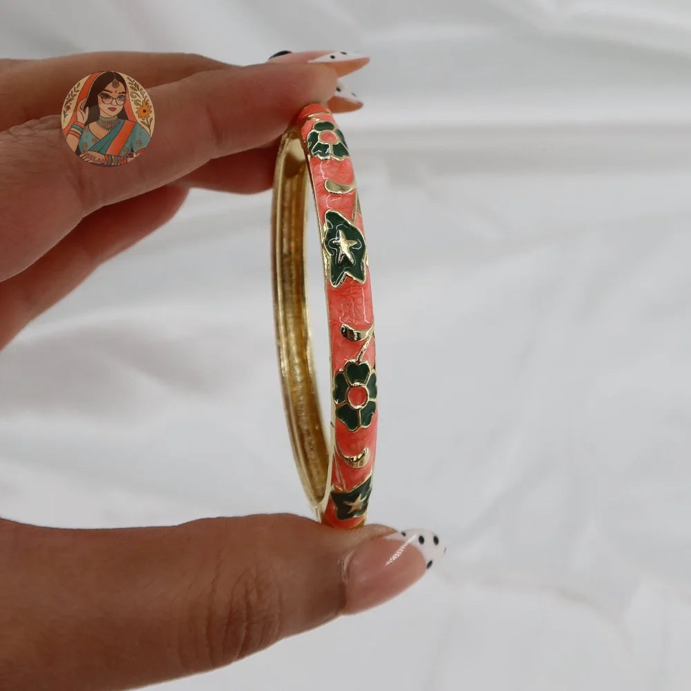 Blossom - Meenakari Bangle - 9 - Pink Green