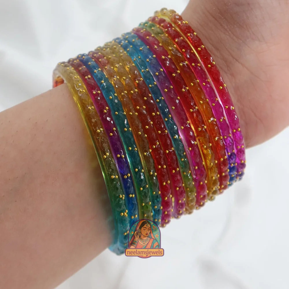 ’Bright Rainbow’ Crystal Cut Glass Bangle Set
