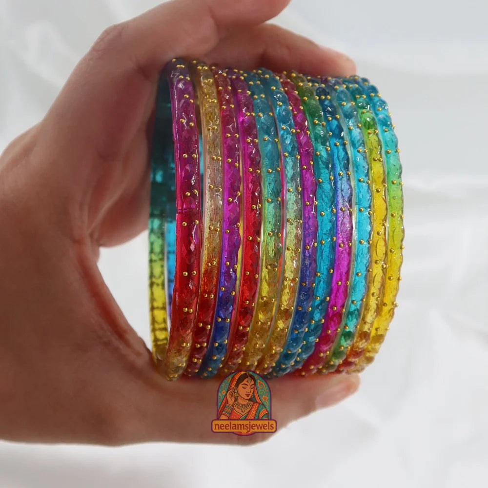 ’Bright Rainbow’ Crystal Cut Glass Bangle Set