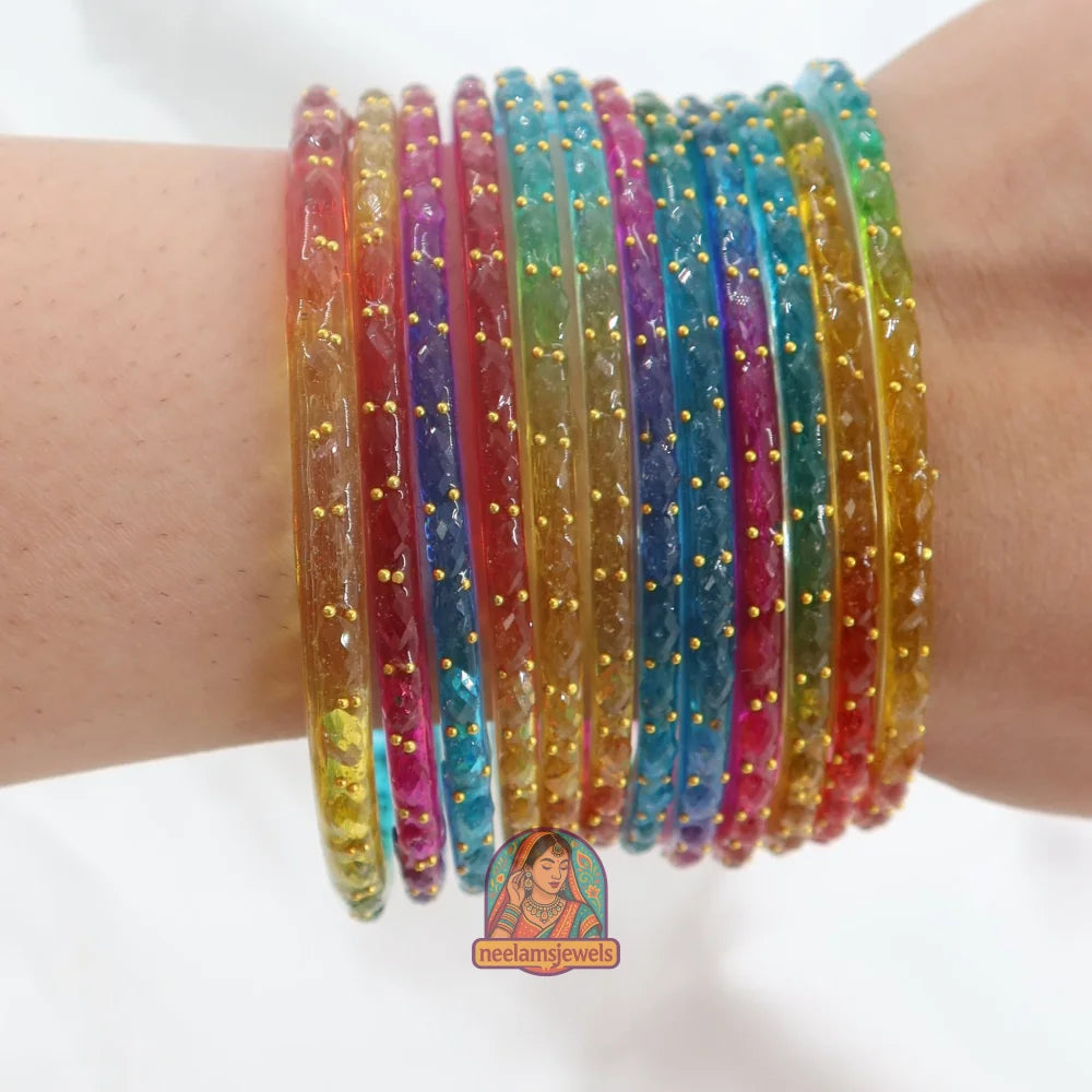 ’Bright Rainbow’ Crystal Cut Glass Bangle Set