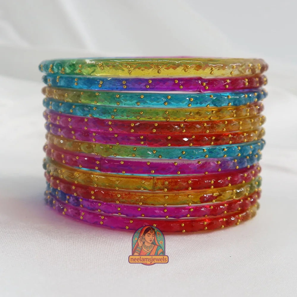 ’Bright Rainbow’ Crystal Cut Glass Bangle Set