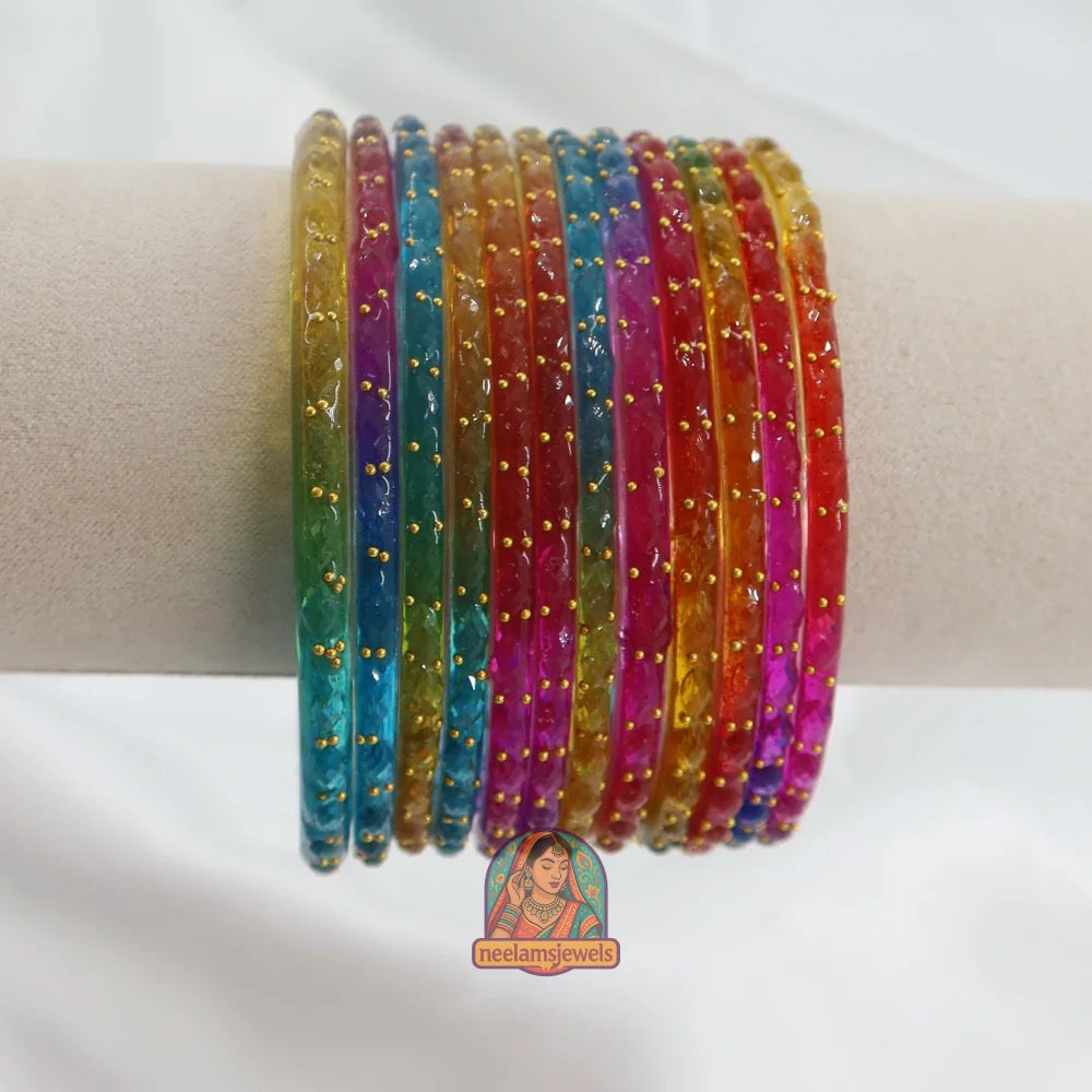 ’Bright Rainbow’ Crystal Cut Glass Bangle Set