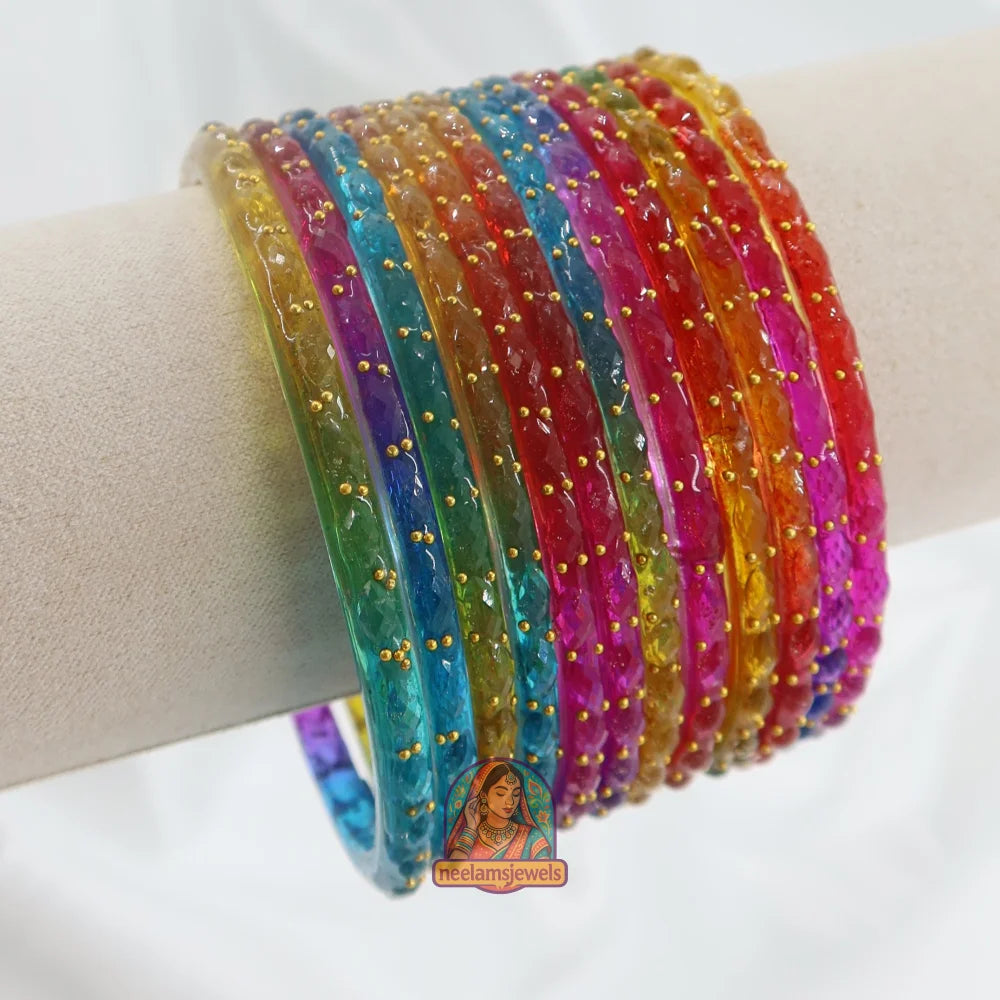 ’Bright Rainbow’ Crystal Cut Glass Bangle Set