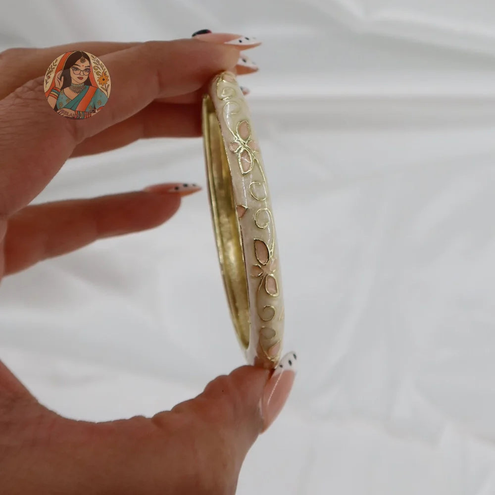 Chameli Meenakari Bangle - 9 - Cream/Baby Pink