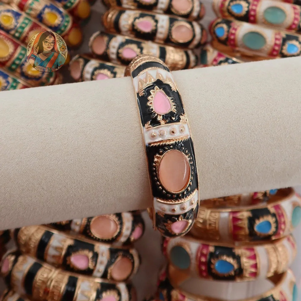 Chunky Rani Kada - Enamel Bangle (Multi) - 1 - Black/White/Pink