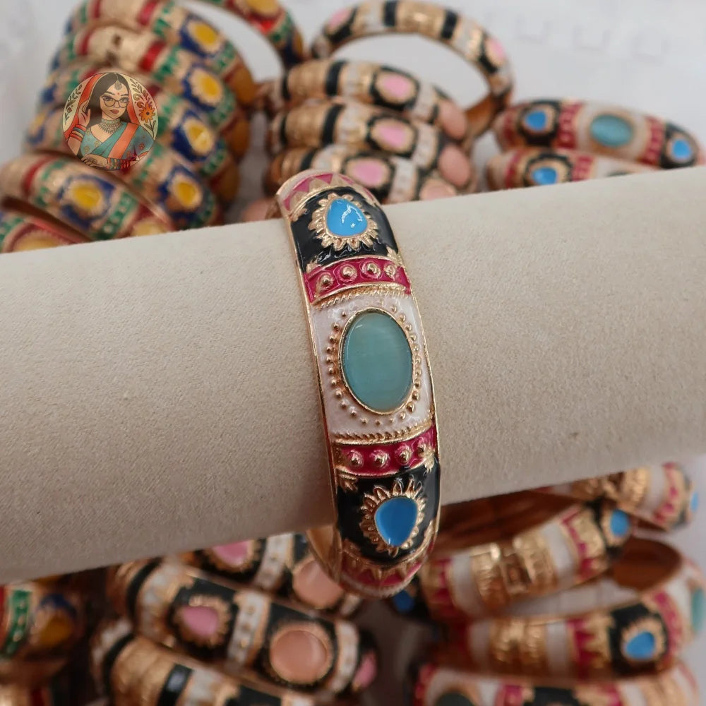 Chunky Rani Kada - Enamel Bangle (Multi) - 2 - Black/Blue/White/Pink