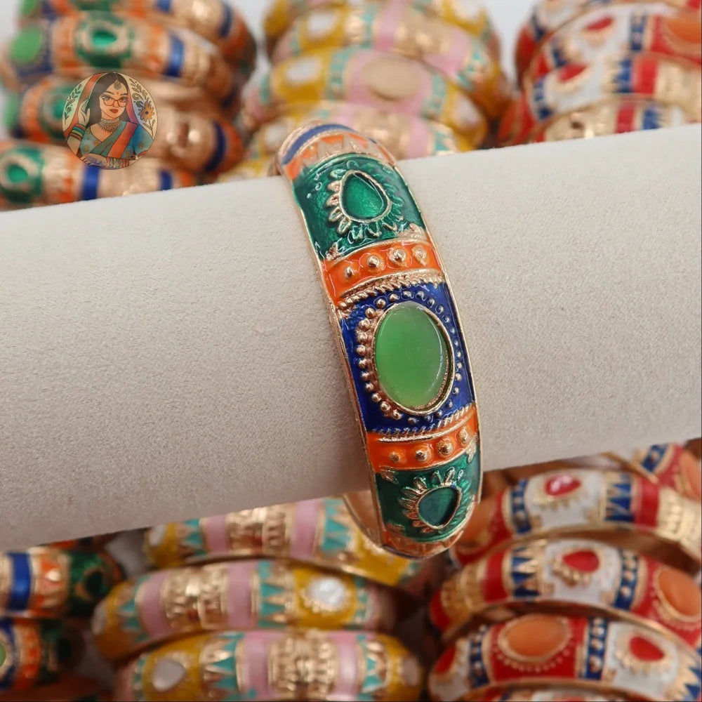 Chunky Rani Kada - Enamel Bangle (Multi) - 4 - Orange/Blue/Green