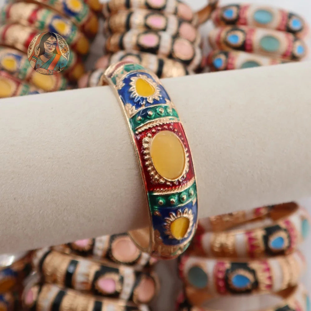 Chunky Rani Kada - Enamel Bangle (Multi) - 5 - Yellow/Blue/Green/Red