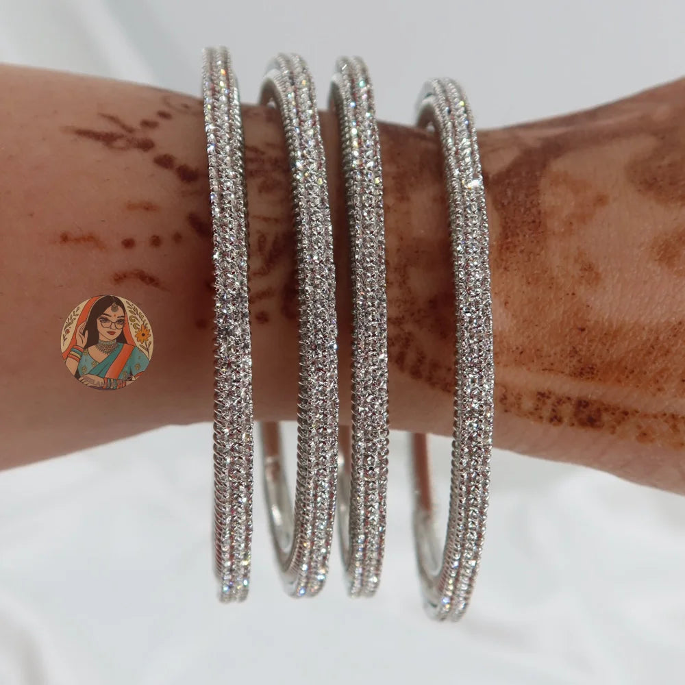 Chunky Silver Sparkle Bangles (4)