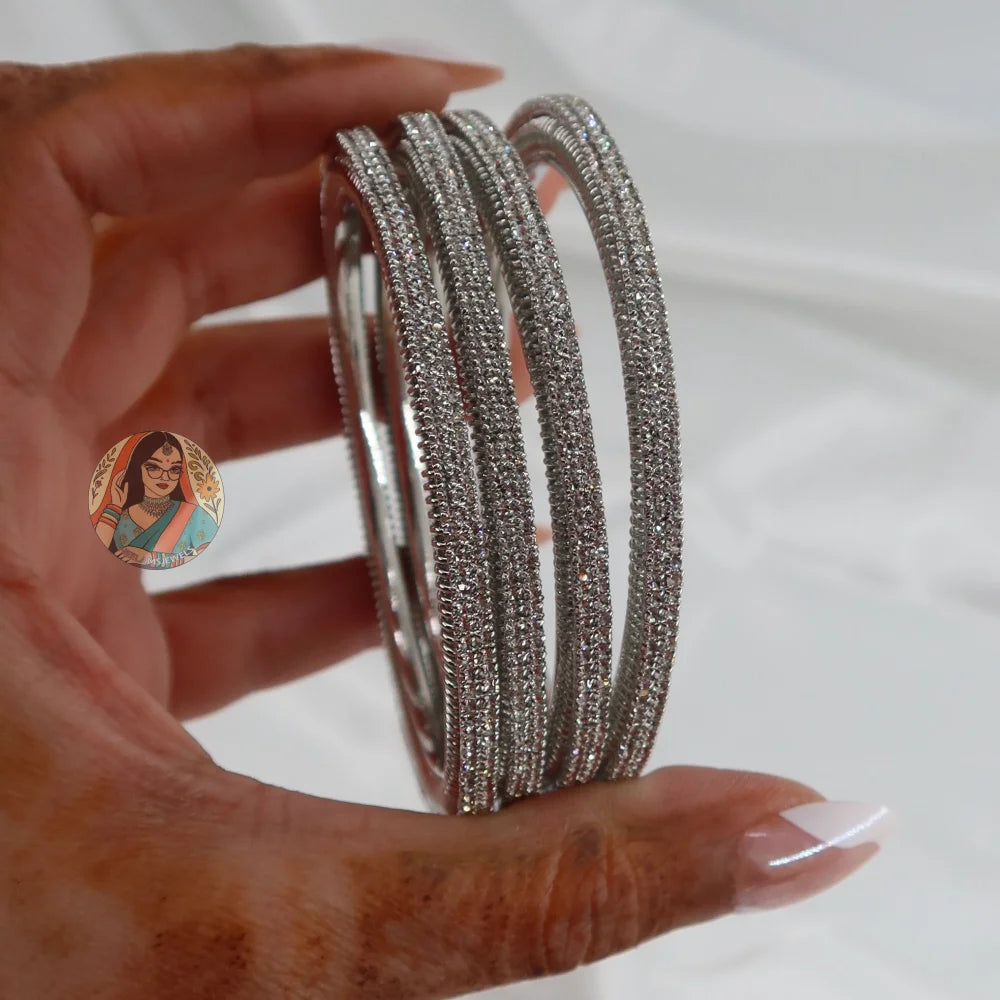 Chunky Silver Sparkle Bangles (4)