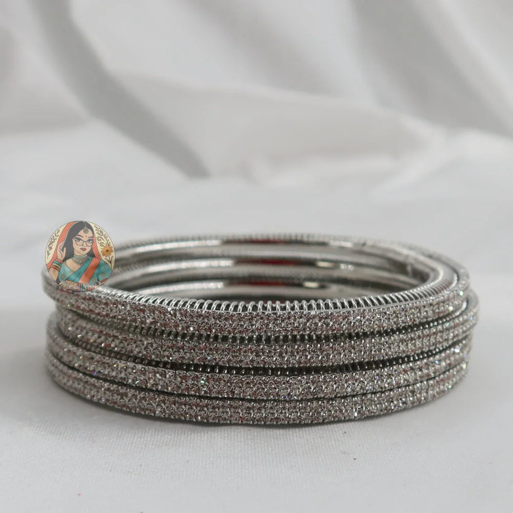 Chunky Silver Sparkle Bangles (4)
