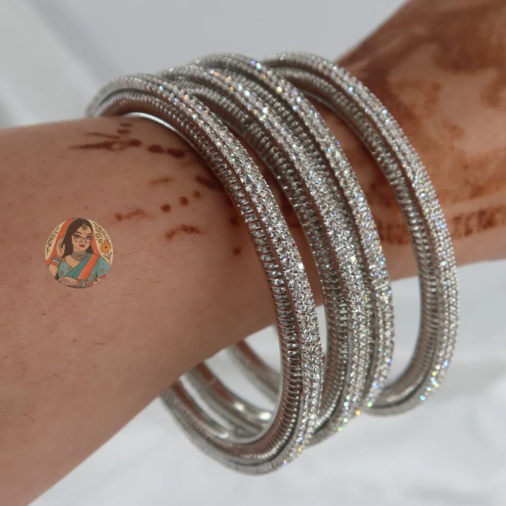 Chunky Silver Sparkle Bangles (4)